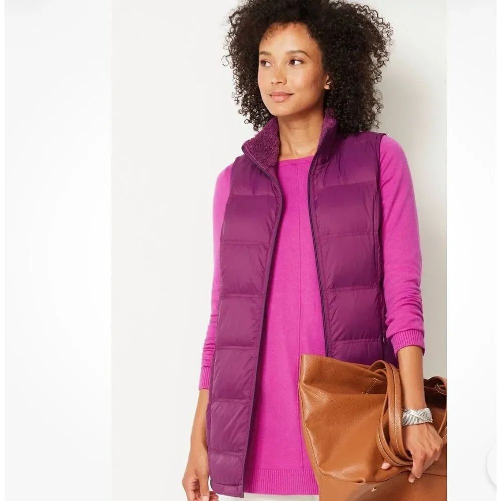 J. Jill Purple Zip Front Down Vest side snap size L